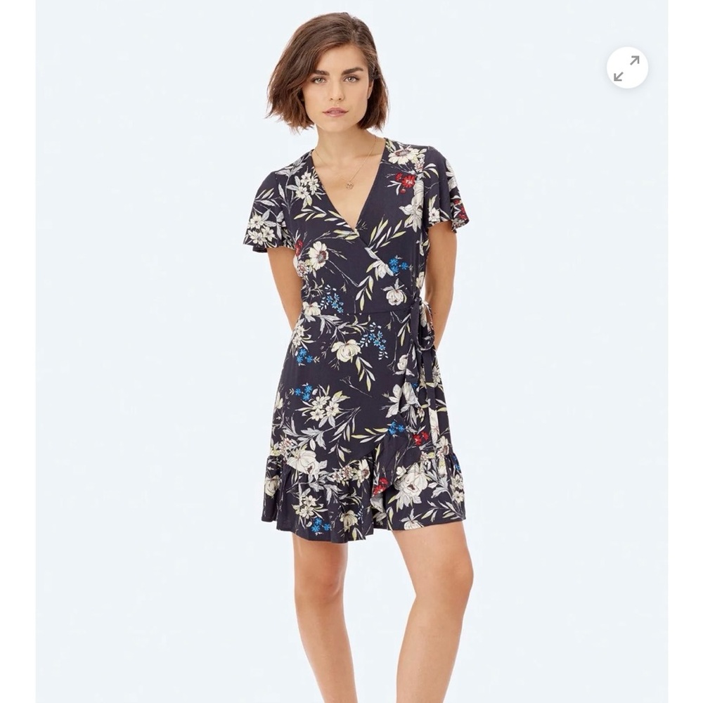 Lovestitch Ceren Blue and White Floral Ruffled Wrap Mini Dress